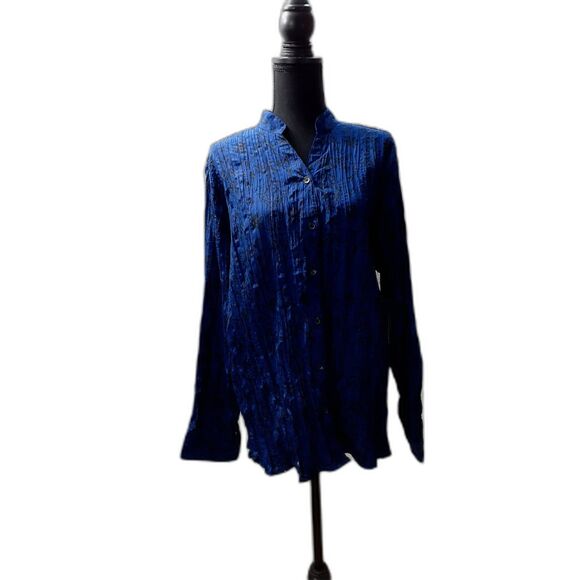 Women’s Blue Button Down Blouse Long Sleeve Lightweight Top Size XXL #179 - Picture 2 of 8